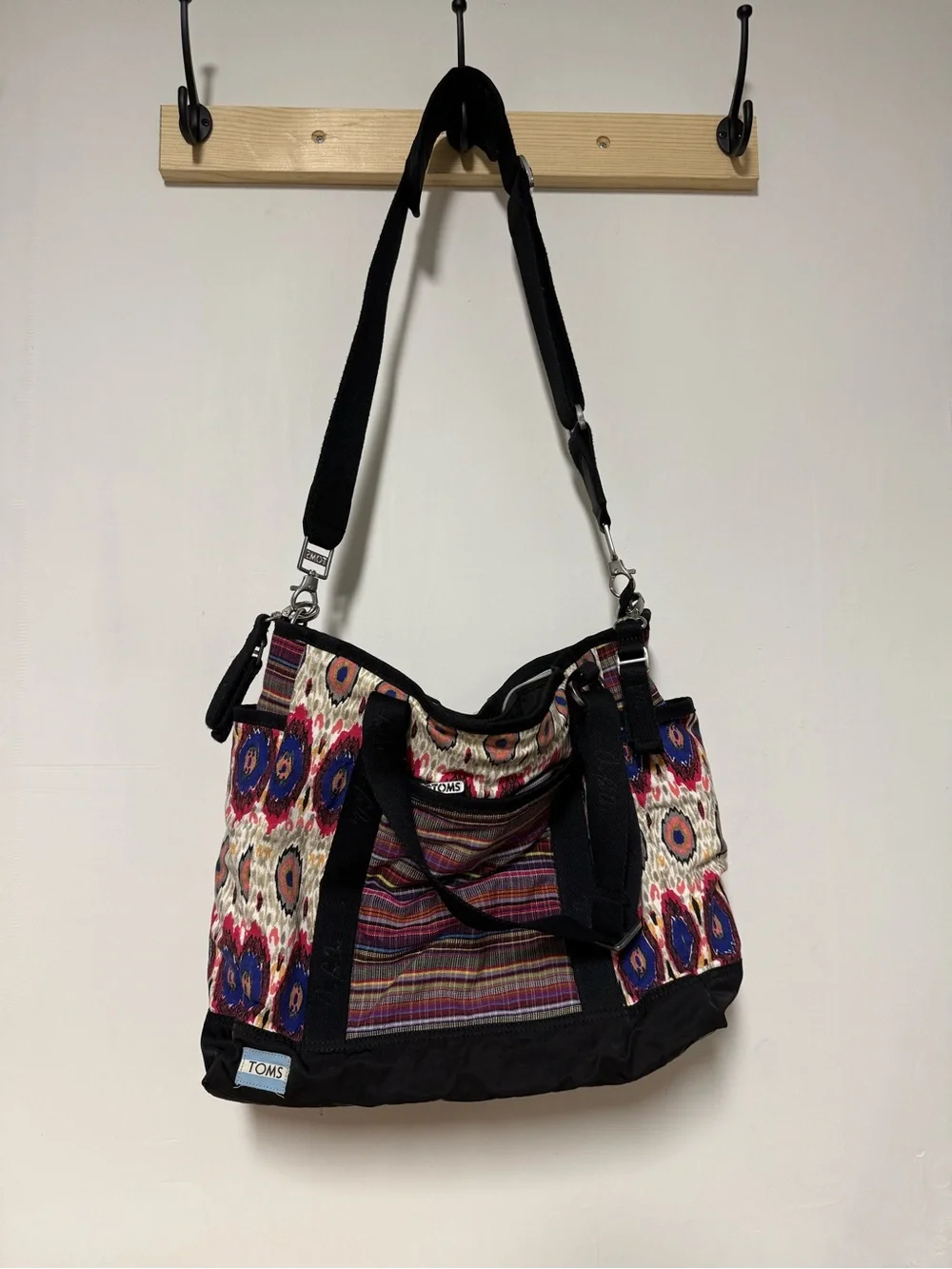TOMS Multicolor Ikat Pattern Canvas Diaper Bag with Black Trim